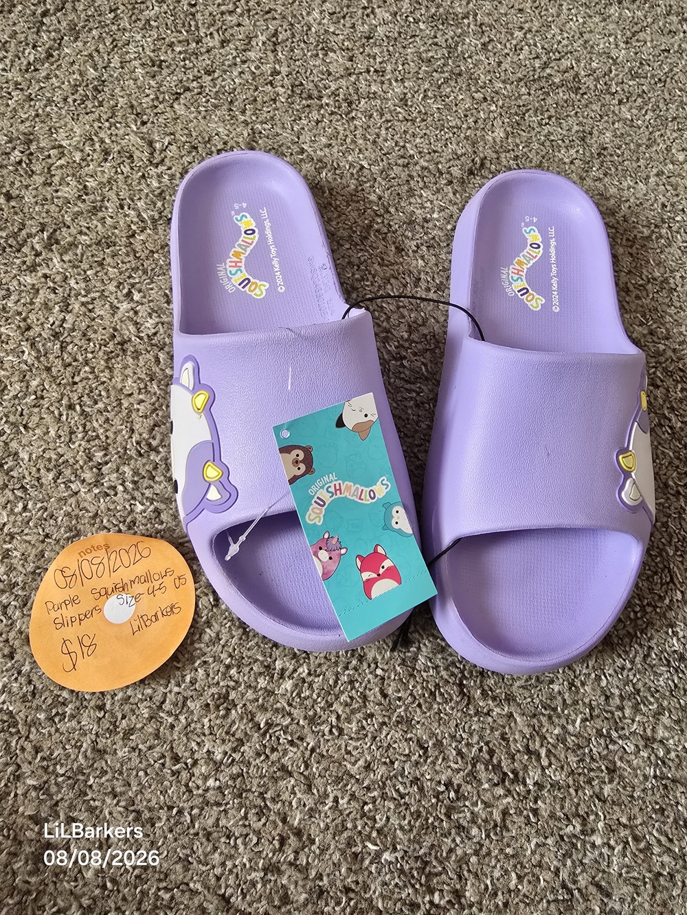 Squishmallow Kids Purple Slide Sandals with Cute Character Accents
